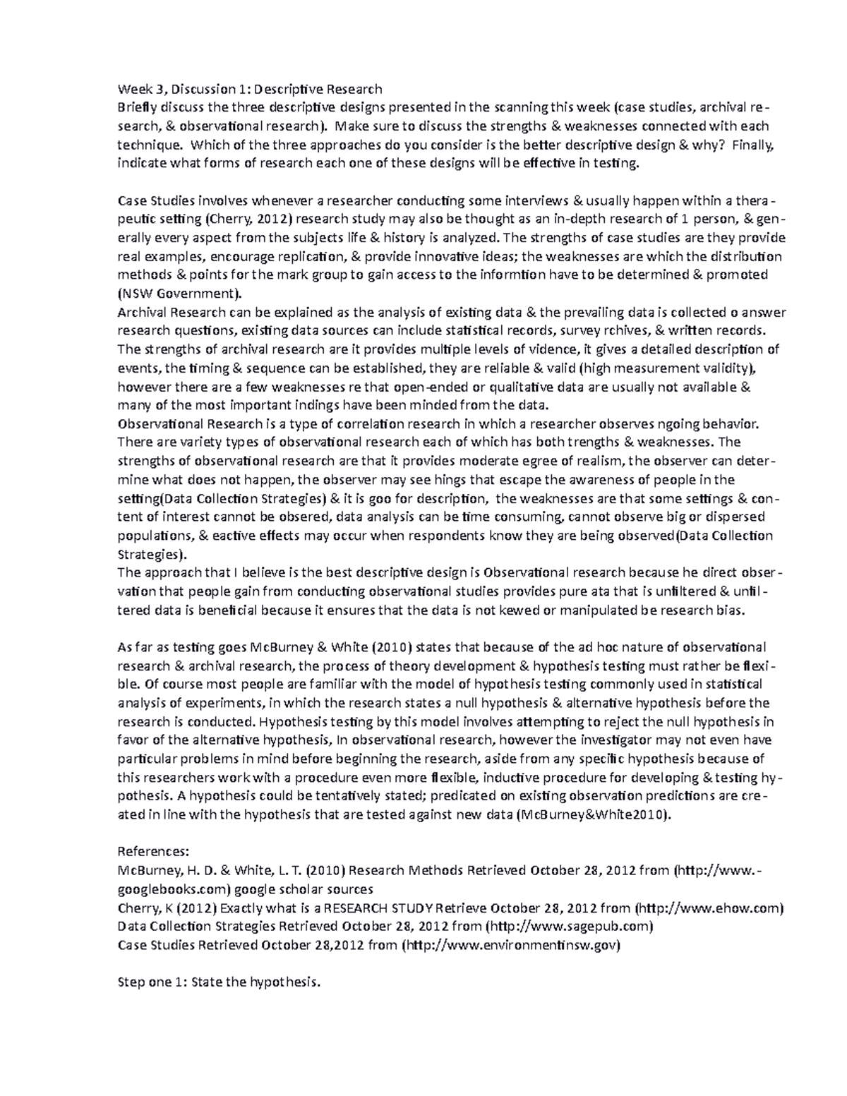 PSY 326 Week 3, DQ 1- Descriptive Research - Week 3, Discussion 1 ...
