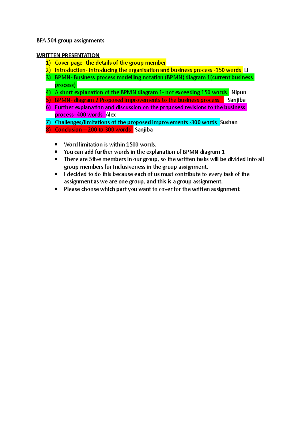 BFA 504 group assignment - BFA 504 group assignments WRITTEN ...