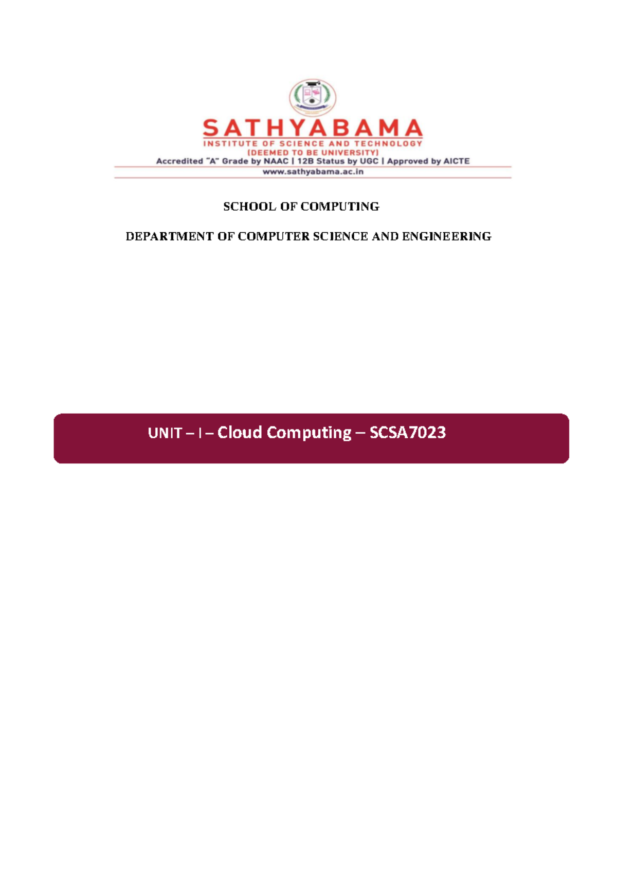 Cloud ebook - SCHOOL OF COMPUTING DEPARTMENT OF COMPUTER SCIENCE AND ...