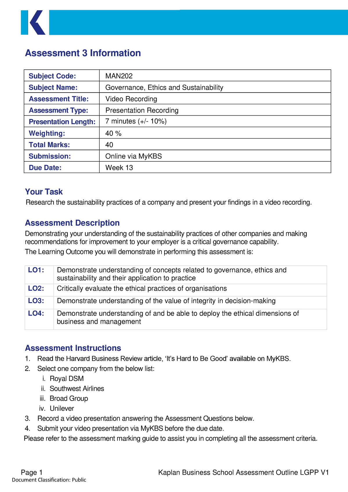 MAN202 T3 2022 Assessment 3 Outline V1 - Page 1 Kaplan Business School ...