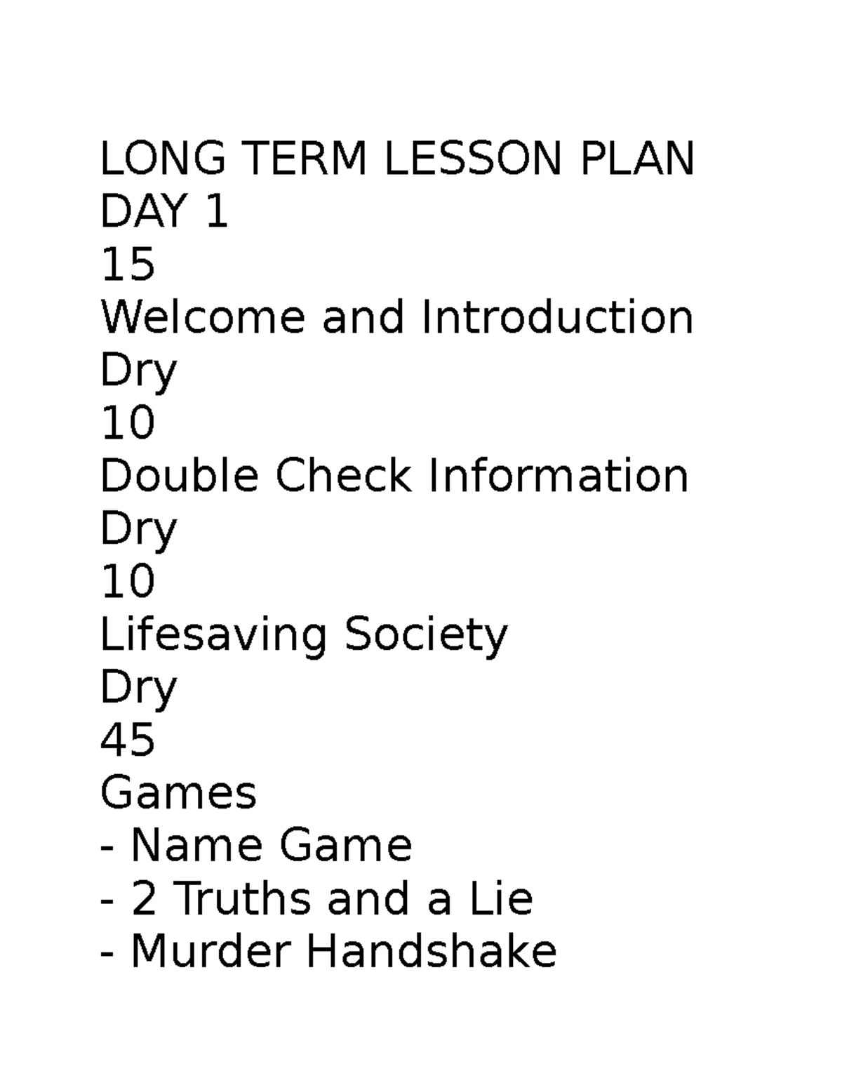Long Term Lesson Plan Example
