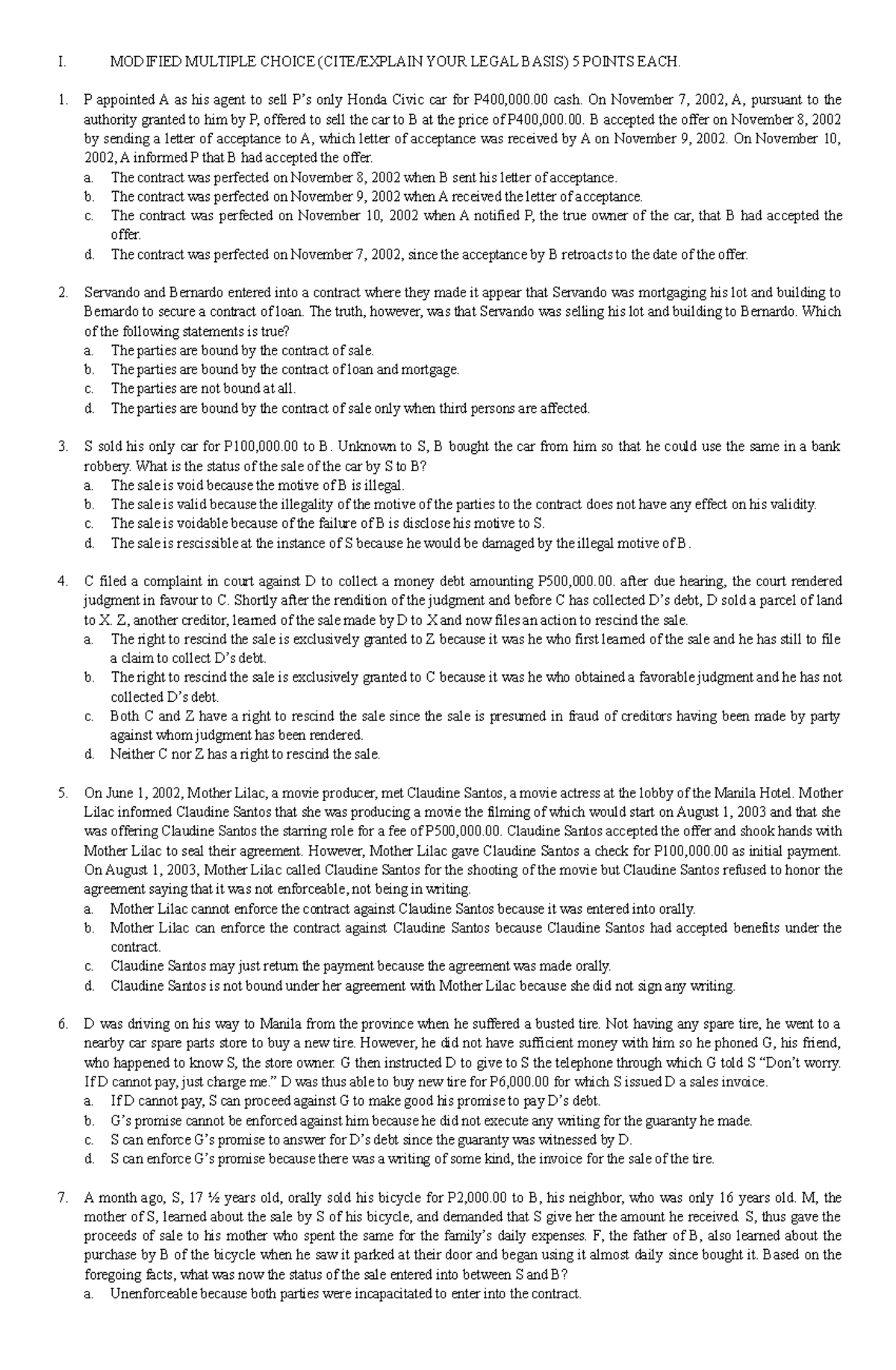 112662325 Modified Multiple Choice - I. MODIFIED MULTIPLE CHOICE (CITE ...
