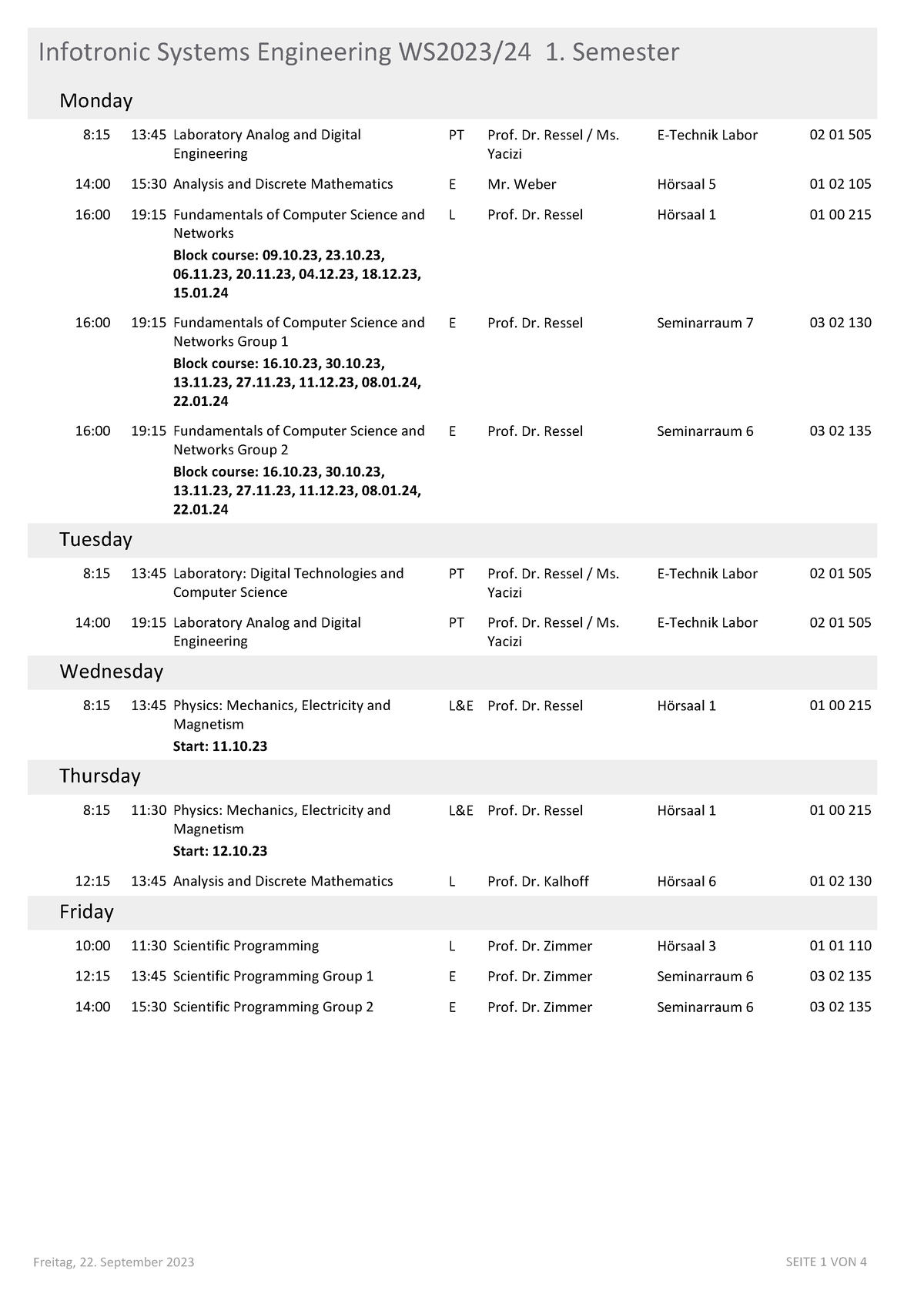 Routine - Monday 8:15 Laboratory Analog and Digital PT Engineering Prof ...