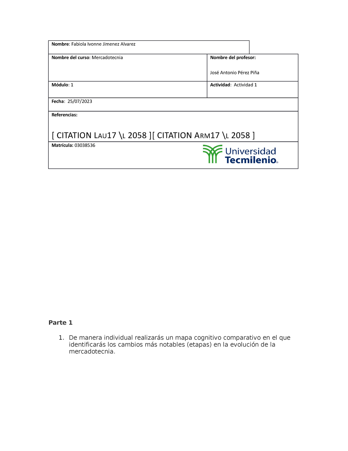 Actividad 1 Mercadotecnia Nombre Fabiola Ivonne Jimenez Alvarez Nombre Del Curso 9287