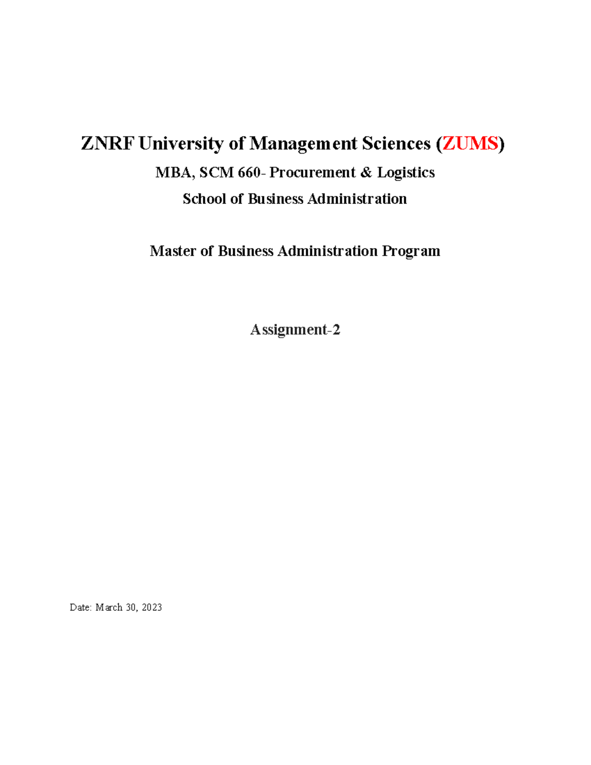 Documents 3 - MBA Program - ZNRF University of Management Sciences ...