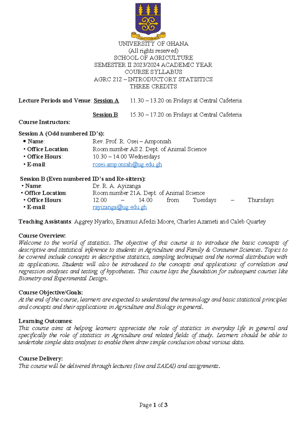 AGRC 212 Course Syllabus MAY 2024 - UNIVERSITY OF GHANA (All rights ...
