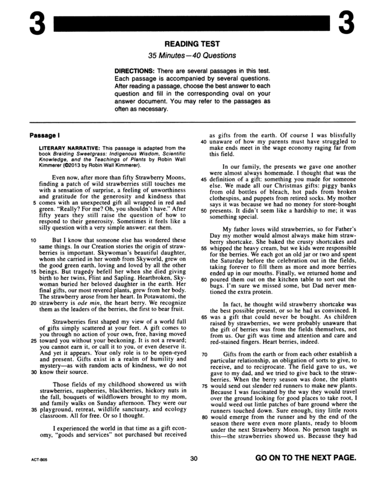 ACT reading B05 you can test your English level 3! 3 READING TEST