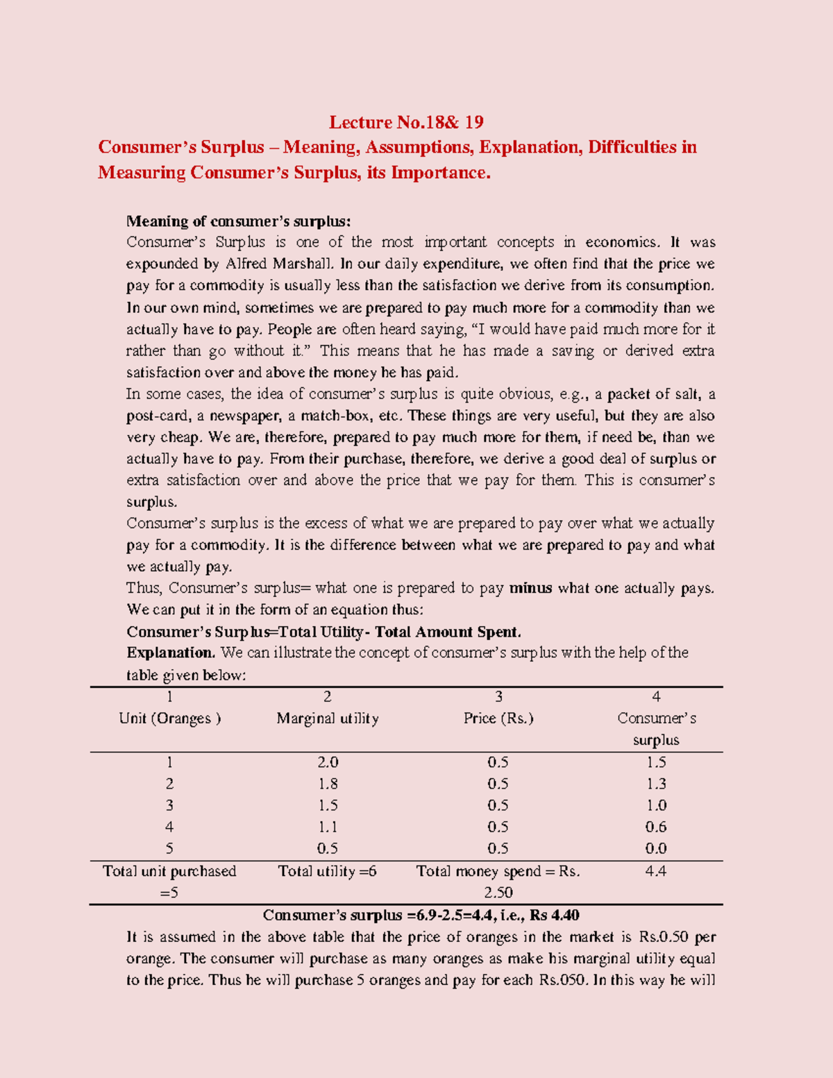 9.Consumers surplus - Lecture No& 19 Consumer’s Surplus – Meaning ...