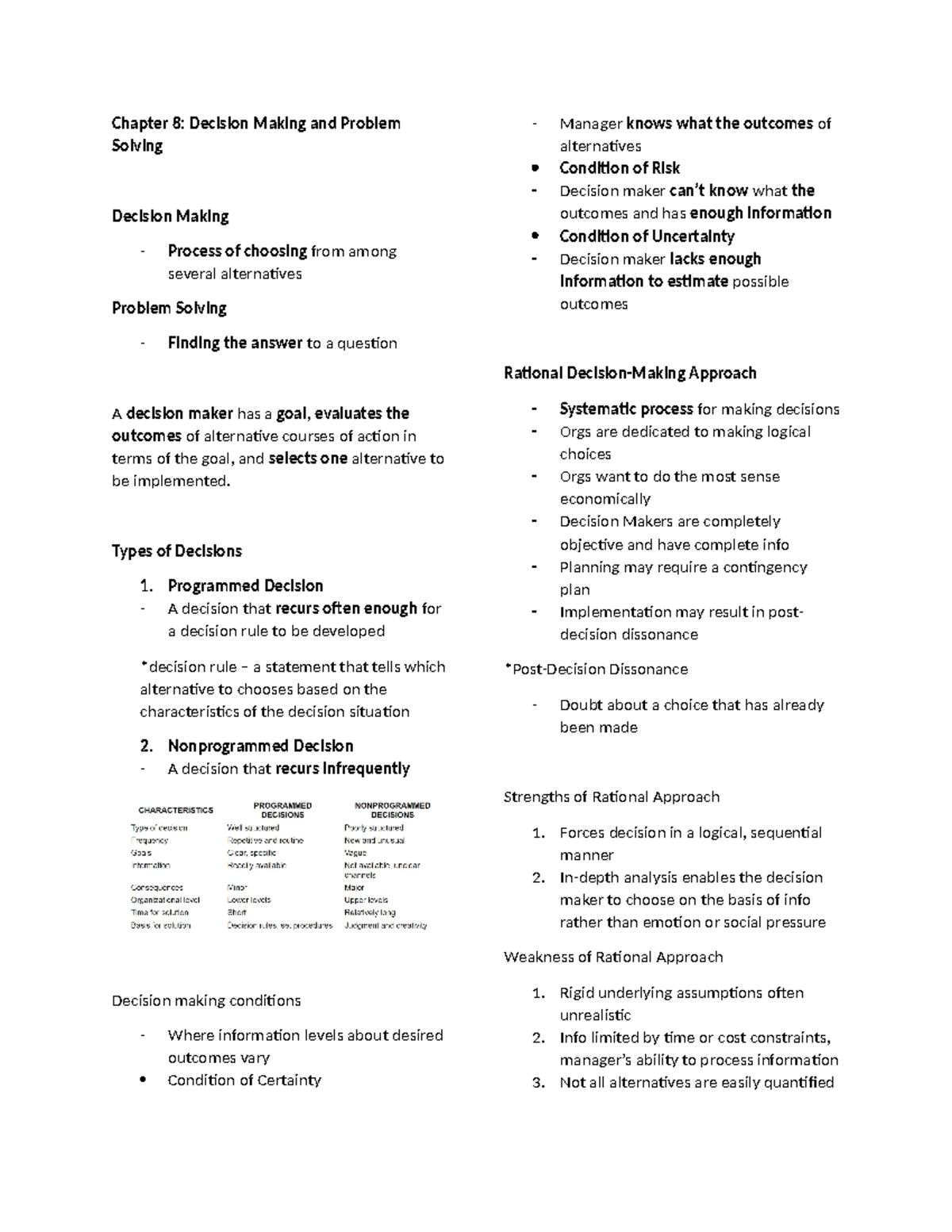 Chapter 8 BME NOTES - Chapter 8: Decision Making and Problem Solving ...