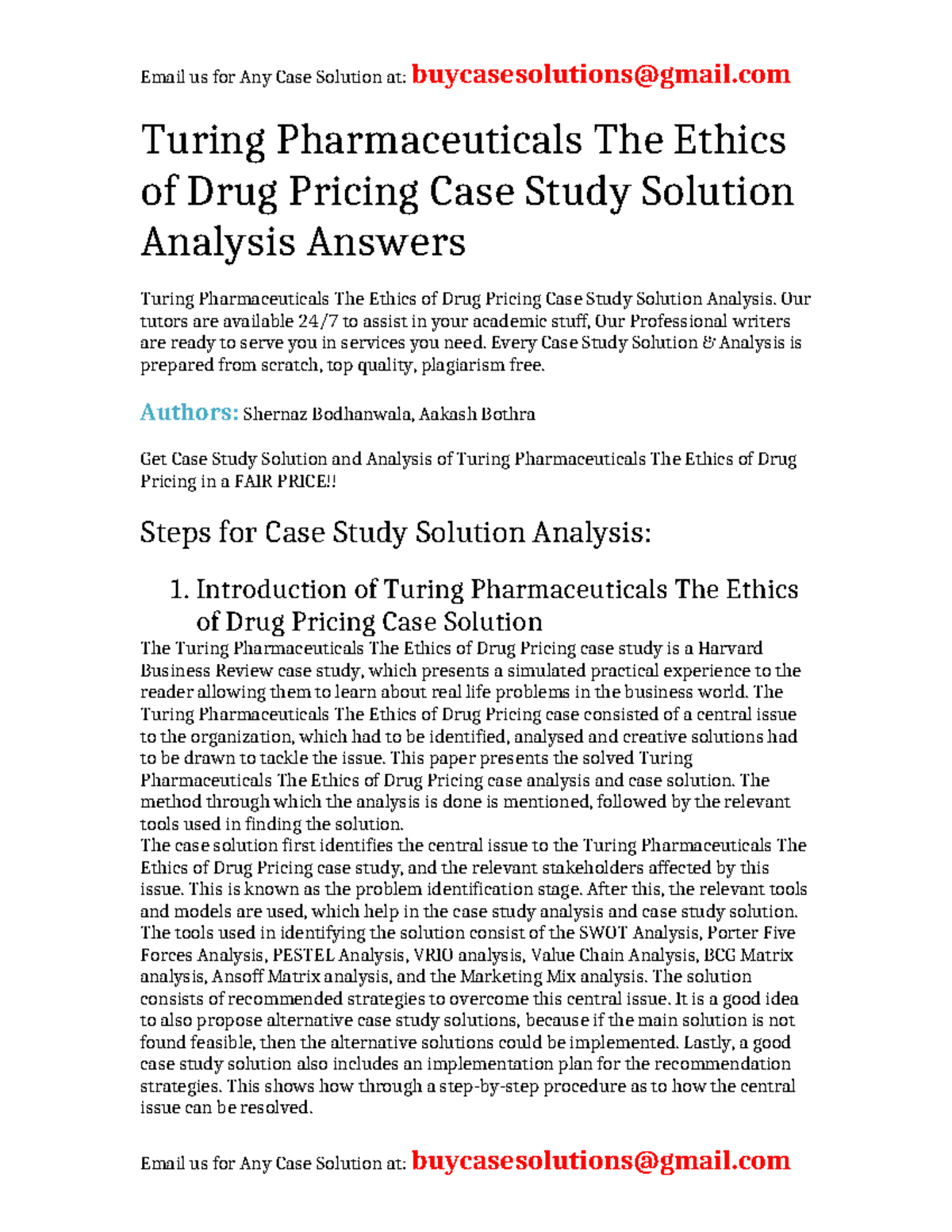 Case Solution Turing Pharmaceuticals The Ethics of Drug Pricing ...