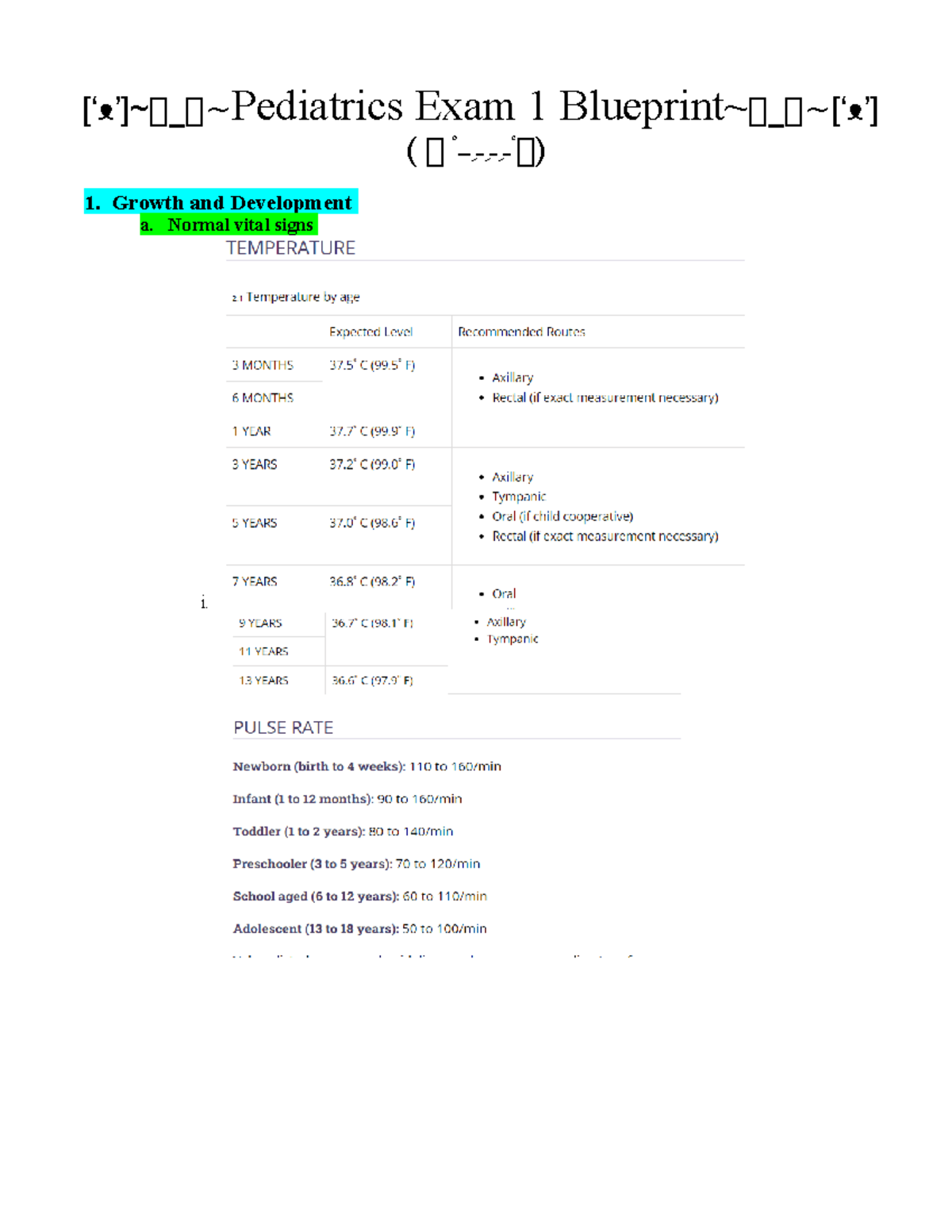 Exam 1 blueprint notes - [‘ ’]ᴥ ಠ_ಠPediatrics Exam 1 Blueprintಠ_ಠ[‘ ’]ᴥ ...