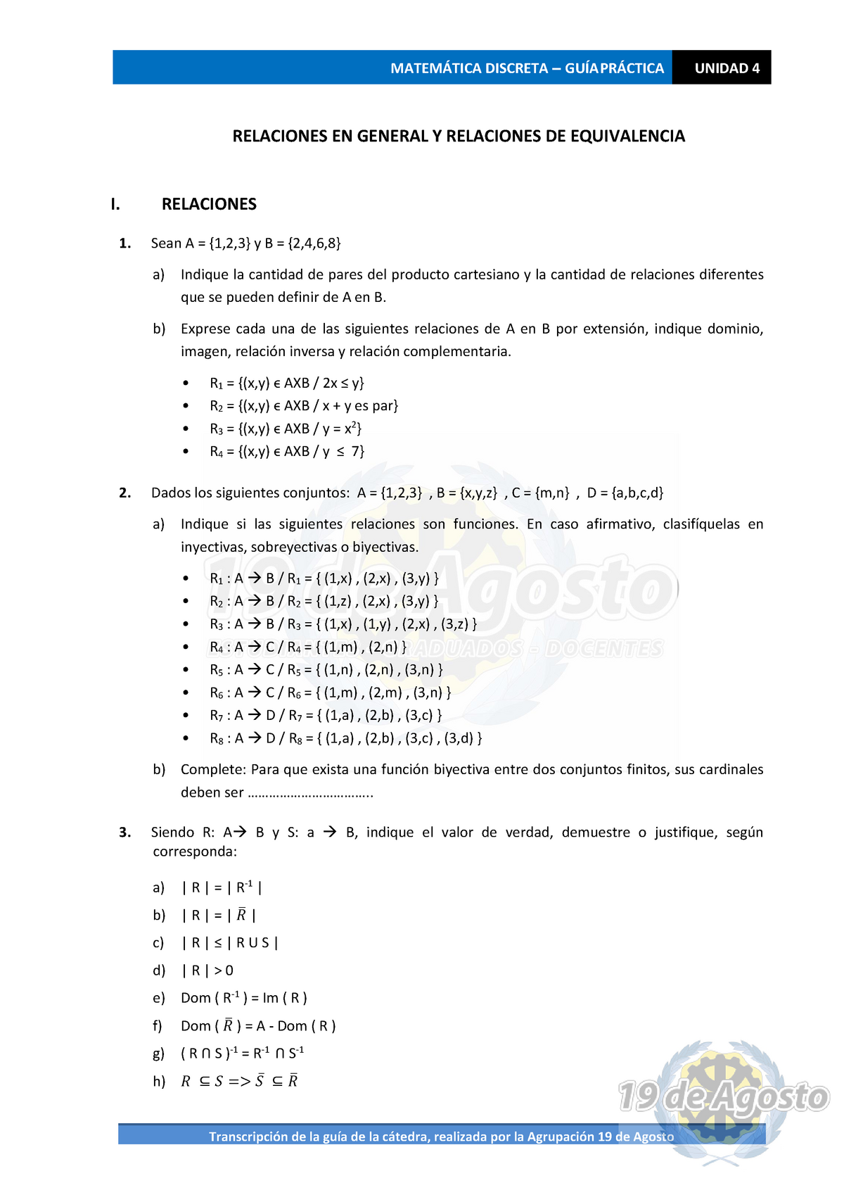 Matem Tica Discreta Unidad Relaciones De Equivalencia Resuelta V Matem Tica