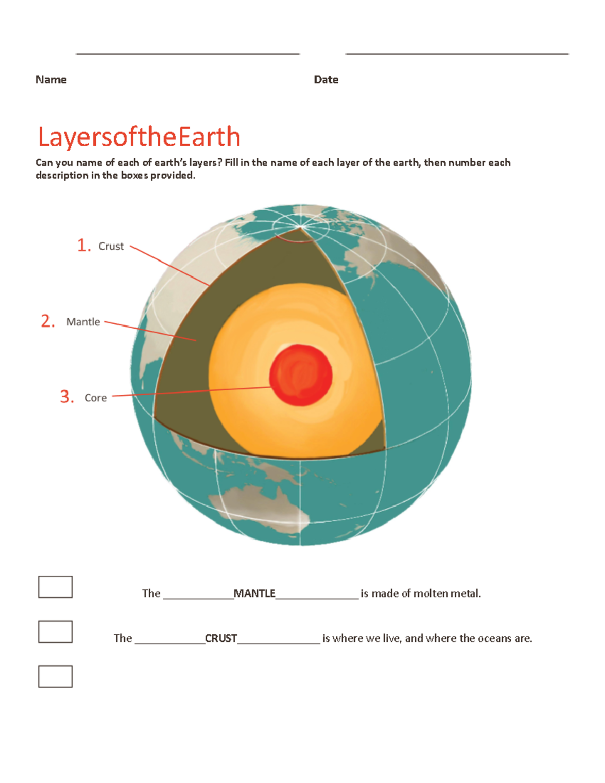 Layers-of-the-earth - physics - Name Date LayersoftheEarth Can you name ...