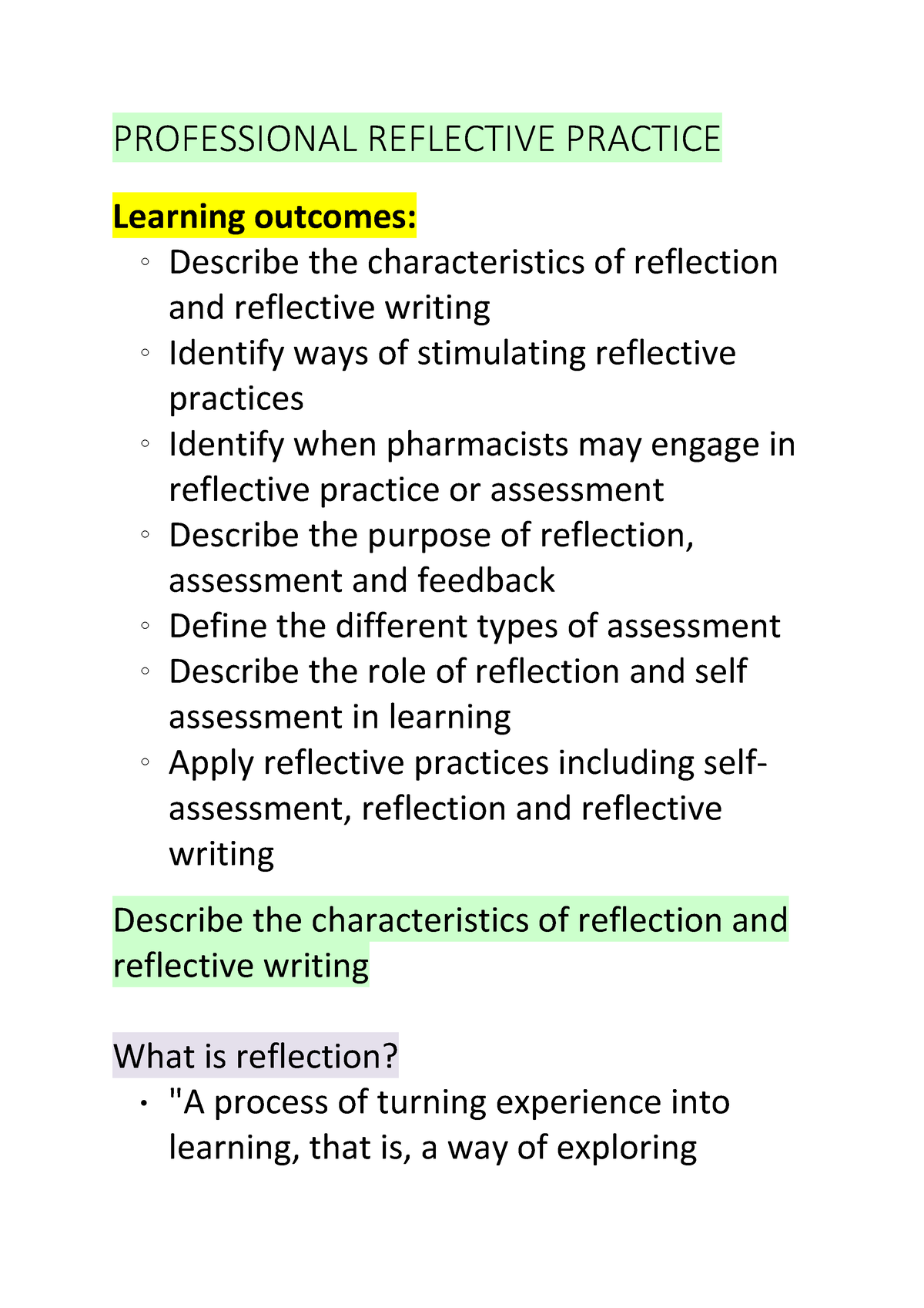 Professional Reflective Practice - PROFESSIONAL REFLECTIVE PRACTICE ...