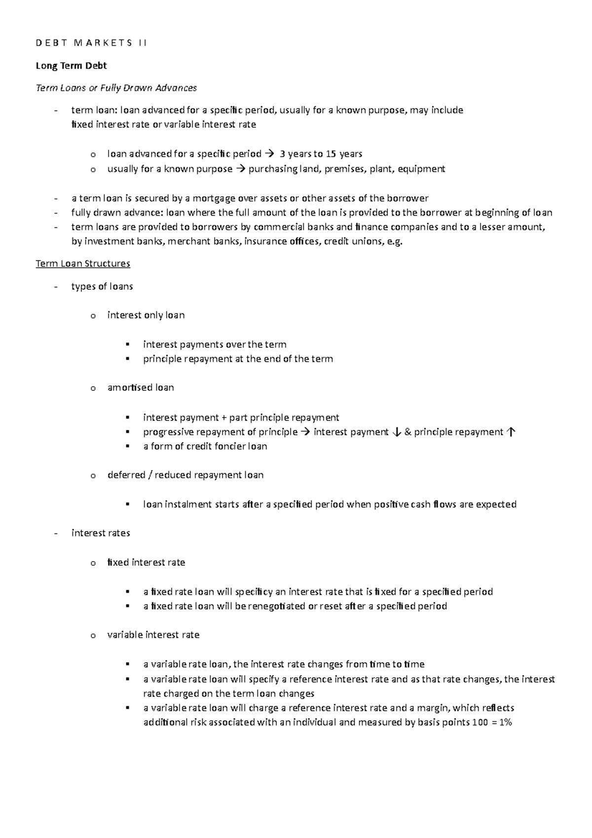 D E B T M A R K E T S I I - Lecture And Textbook Notes - DEBT MARKETS ...