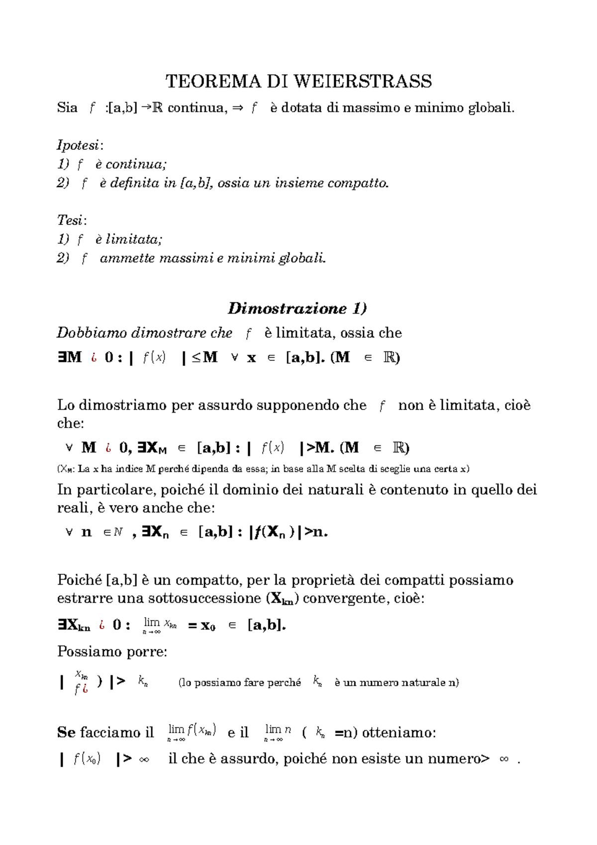 Dimostrazione Teorema Di Weierstrass - TEOREMA DI WEIERSTRASS Sia F :[a ...