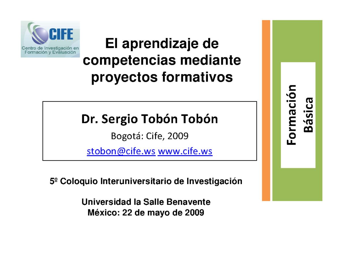 Aprendizaje POR Competencias Tobon - ####### Dr. Sergio TobÛn TobÛn ...