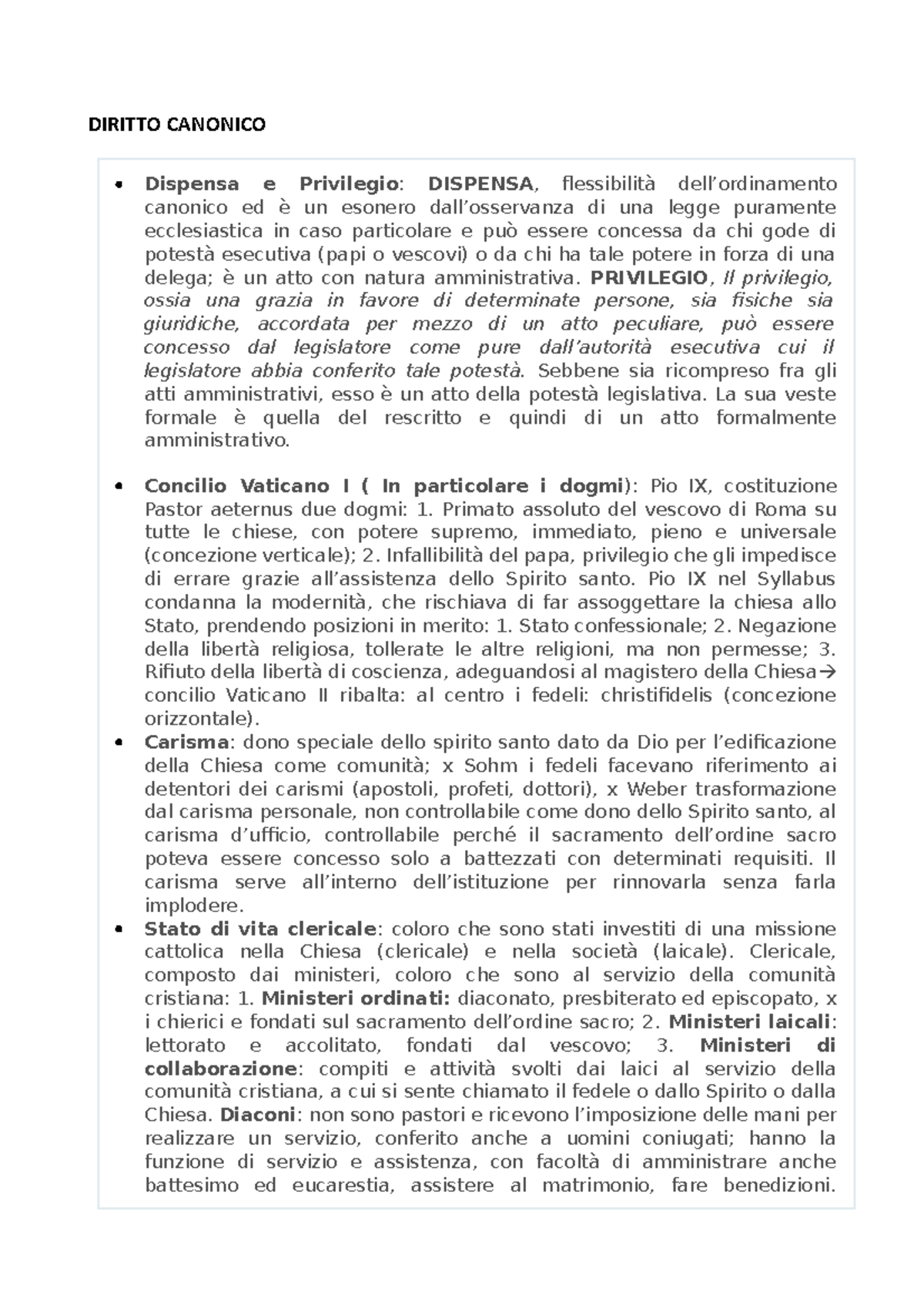 Diritto Canonico DIRITTO CANONICO Dispensa e Privilegio DISPENSA