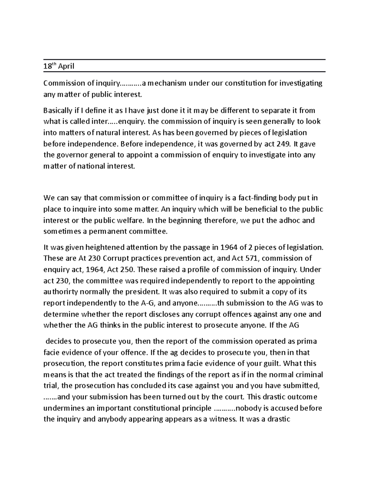 Commission of enquiry tsatsu - 18 th April Commission of inquiry ...