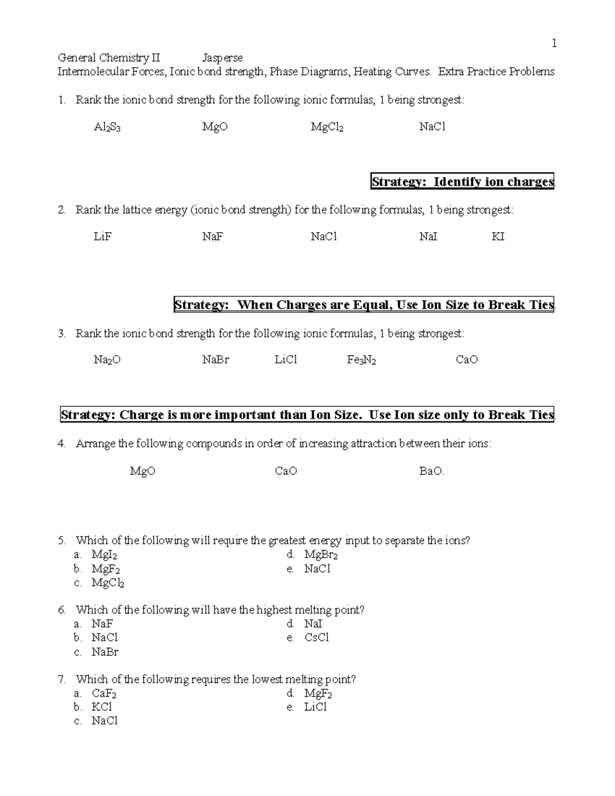 Intermolecular Force Practice - General Chemistry II Jasperse ...