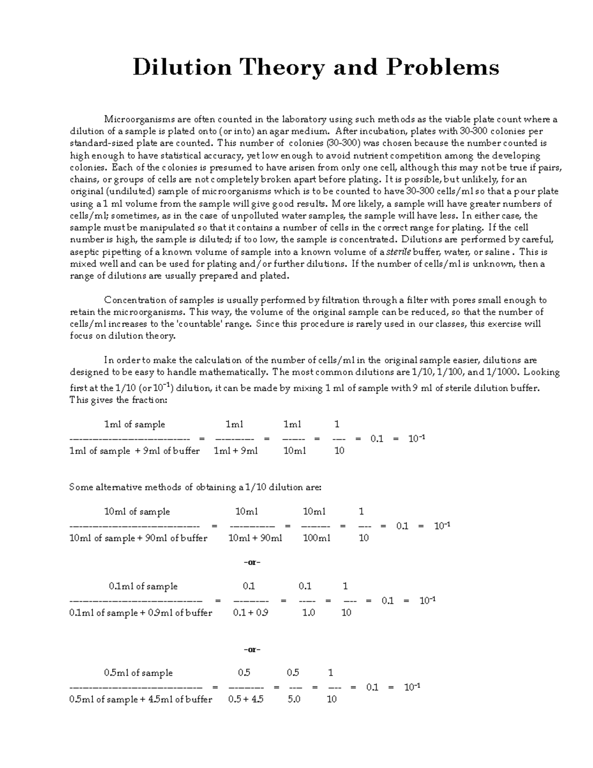 Dilution Problems Dilution Theory and Problems