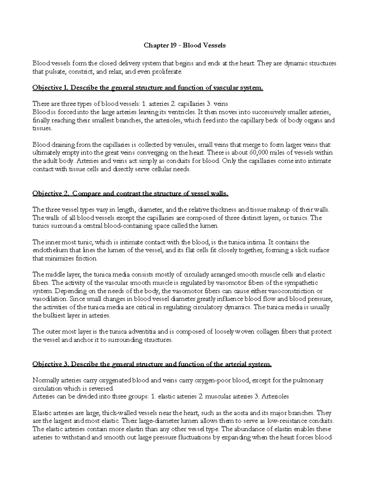 Chapter 19 notes - Chapter 19 - Blood Vessels Blood vessels form the ...