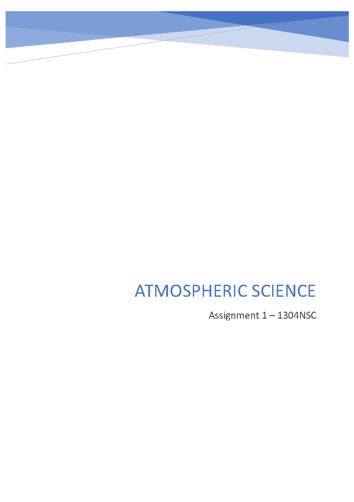Atmospheric Science Assignment 1 - ATMOSPHERIC SCIENCE Assignment 1 ...