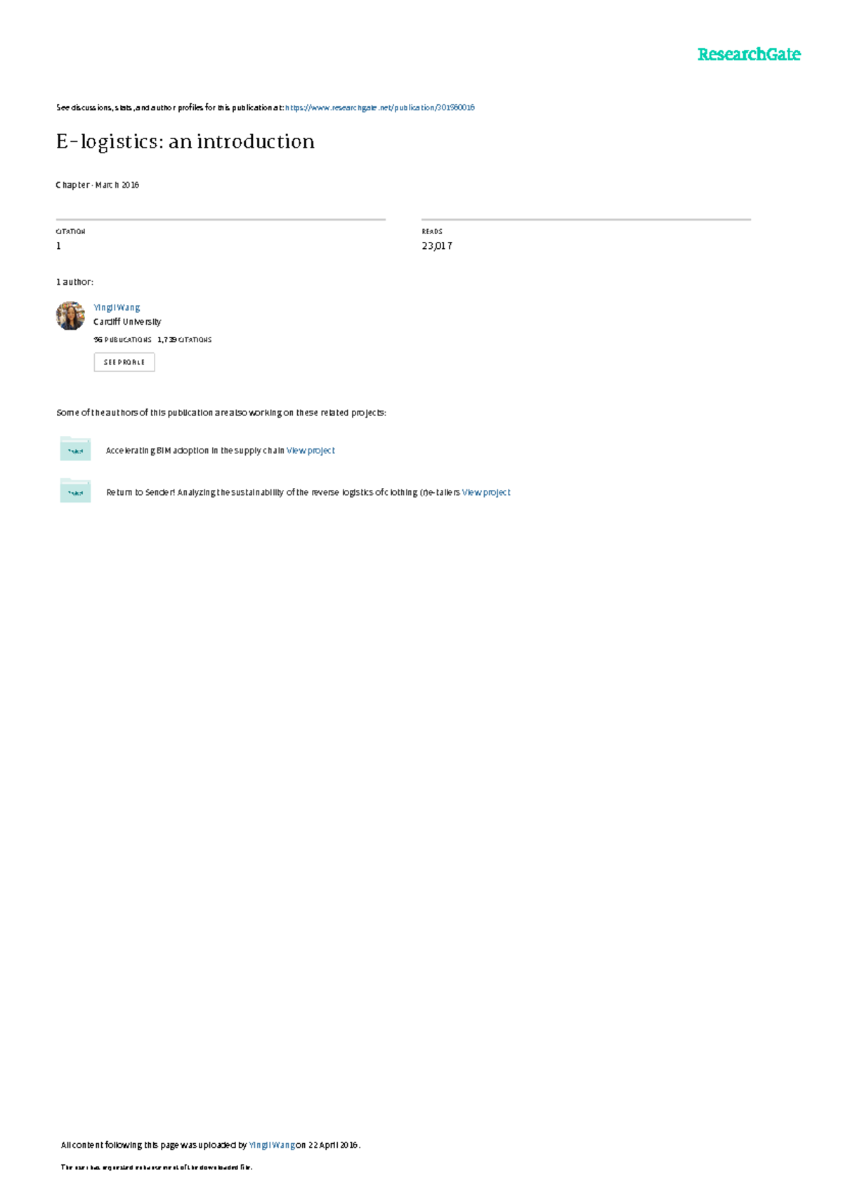 E-logistics anintroduction - See discussions, stats, and author ...