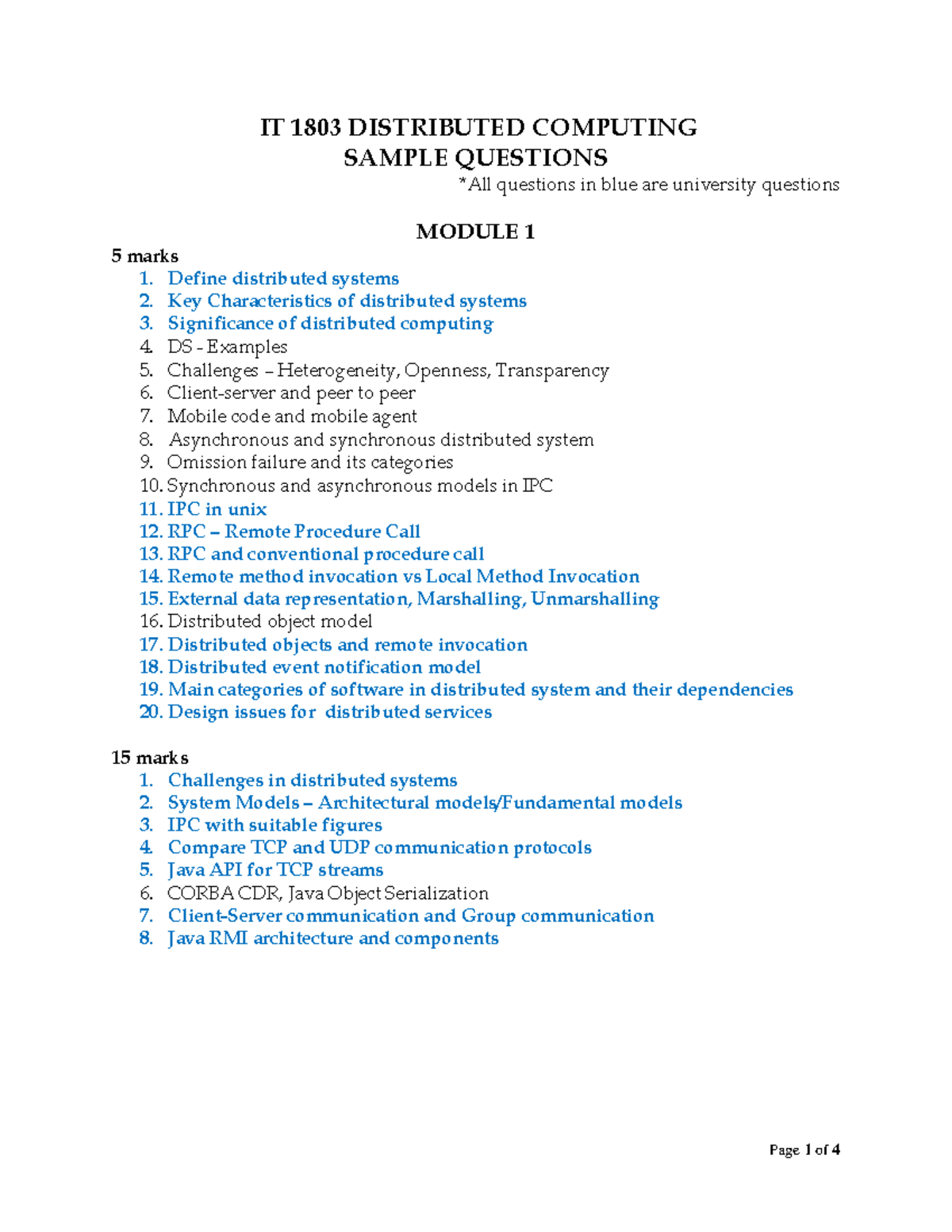 Important Questions v2 2018 - IT 1803 DISTRIBUTED COMPUTING SAMPLE ...