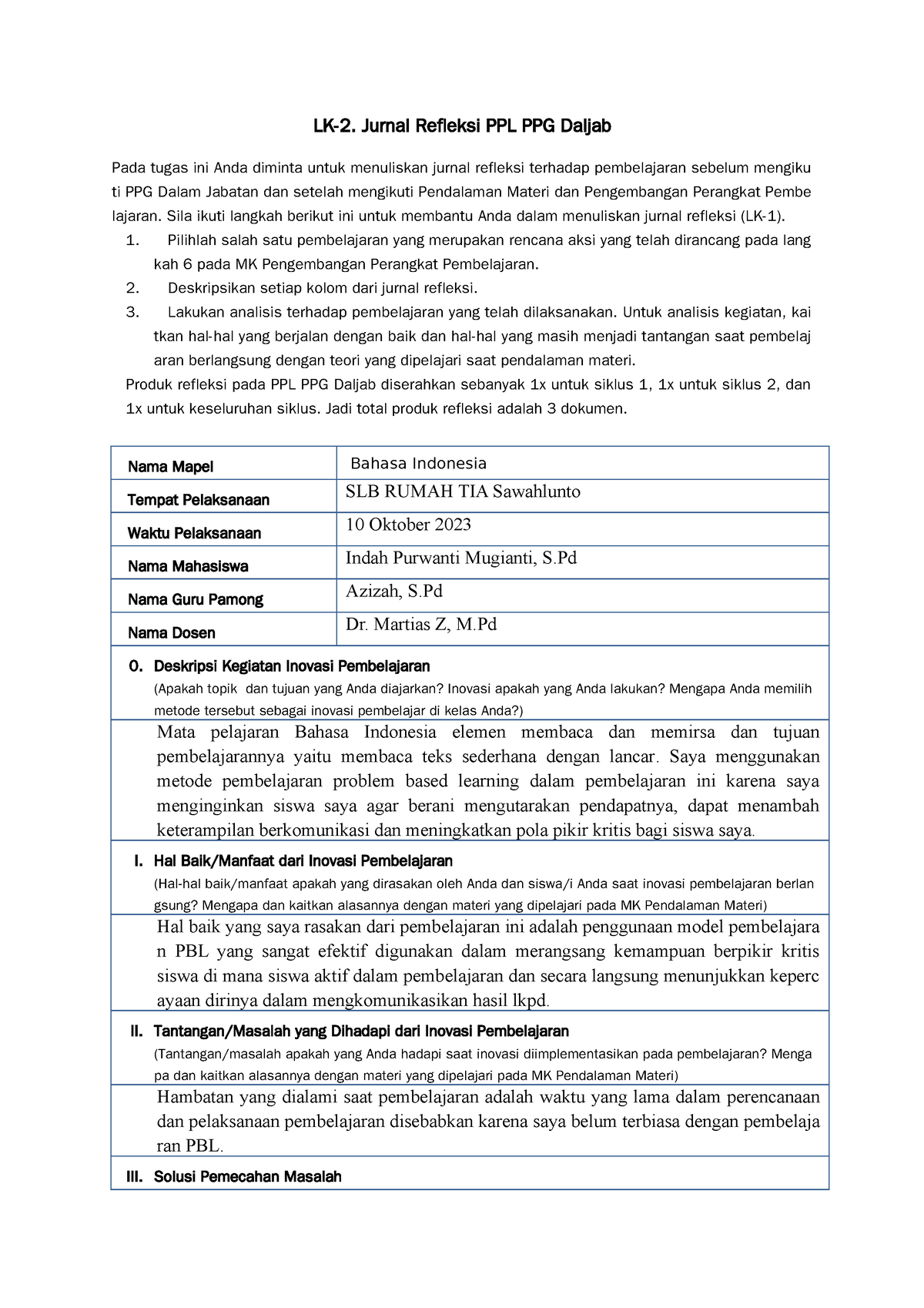 Produk Bahan Refleksi Tugas Ppg Daljab Lk Jurnal Refleksi Ppl Ppg Daljab Pada Tugas Ini