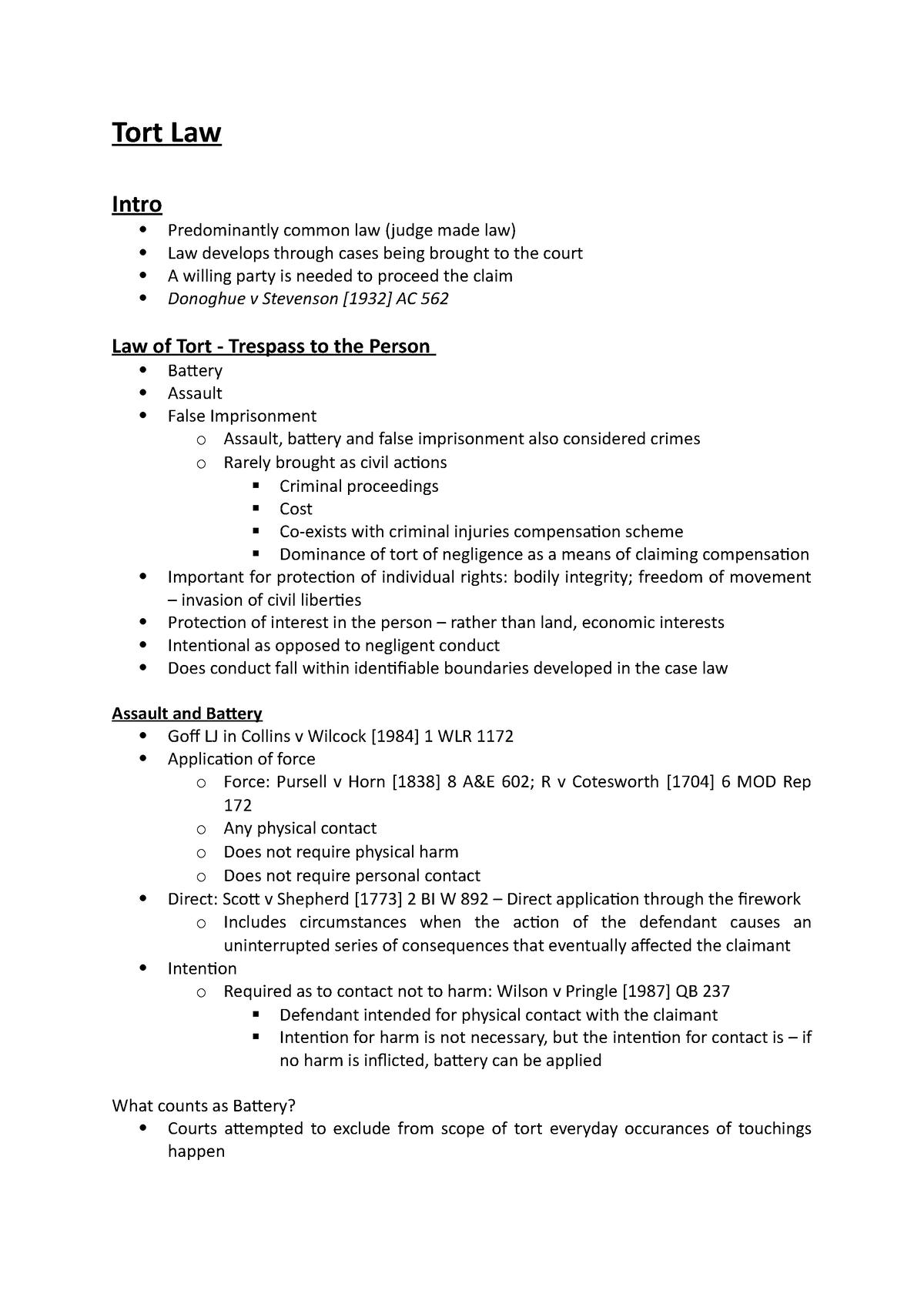 tort-law-tort-law-notes-tort-law-intro-predominantly-common-law-judge-made-law-law-studocu