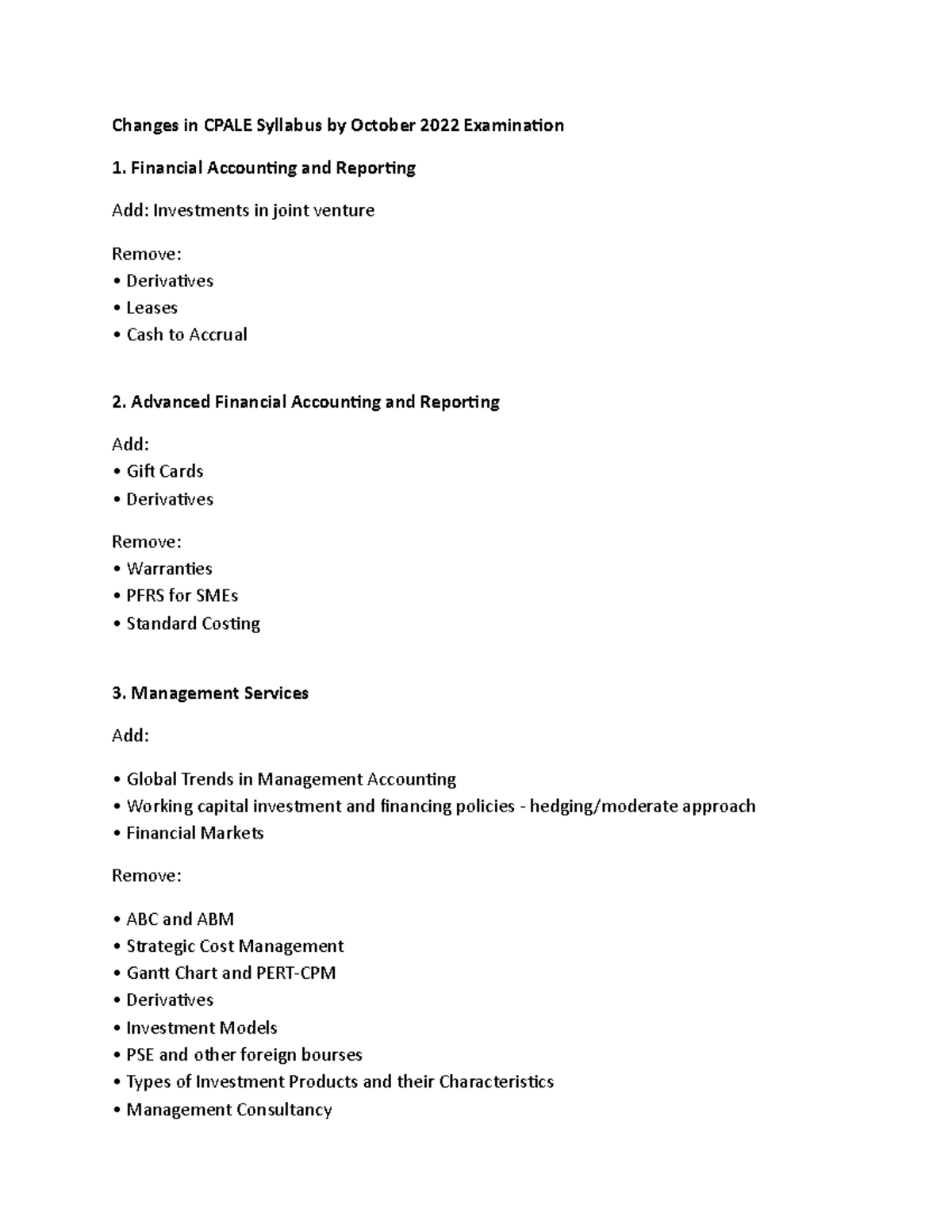 Changes in Cpale Syllabus by October 2022 Examination - Changes in ...