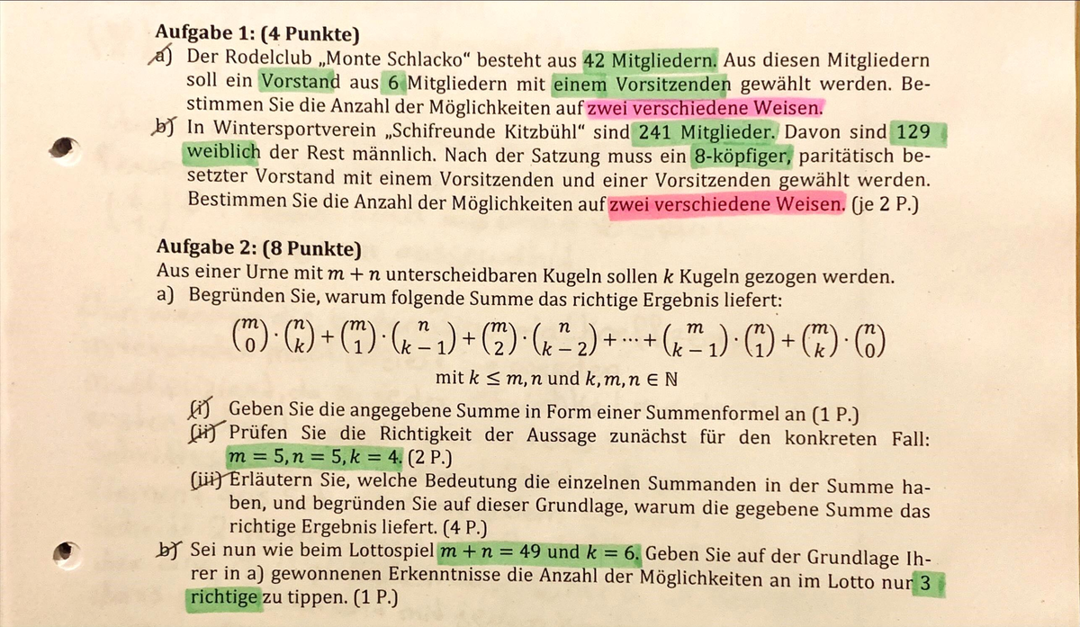 Elementare Kombinatorik, ÜB 5 Und 6 - Aufgabe 1: (4 Punkte) Äj Der ...