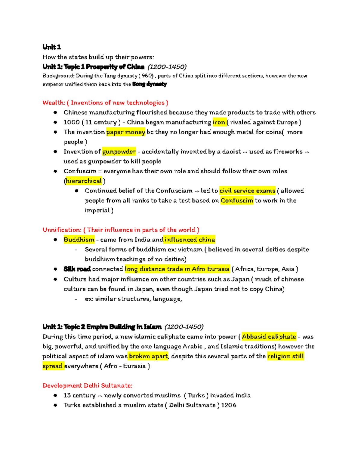 APWH Unit 1 - unit 1 notes - Uni 1 How te sas bu up te pos: Uni 1: Top ...