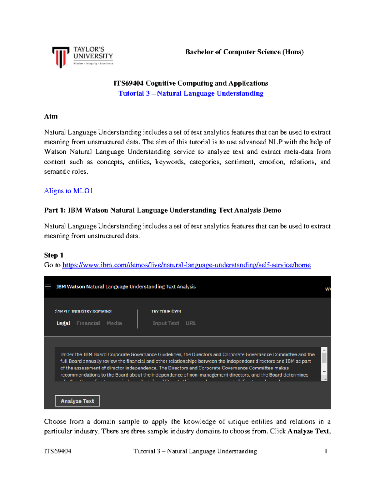 ITS69404 Tutorial 3 - Natural Language Understanding - Bachelor of ...