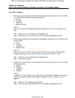 Chapter 11 - Jarvis 3rd Edition- Test Bank - For Final Exam - NURSINGTB ...