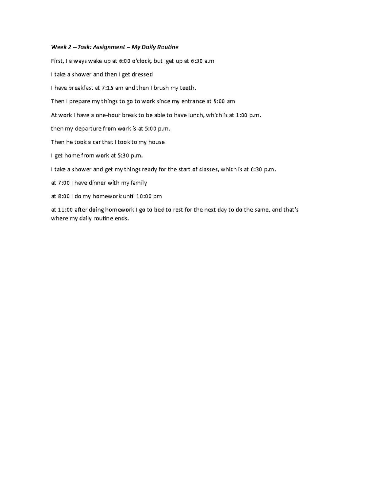 Documento (1) ingles - Entren - Week 2 – Task: Assignment – My Daily