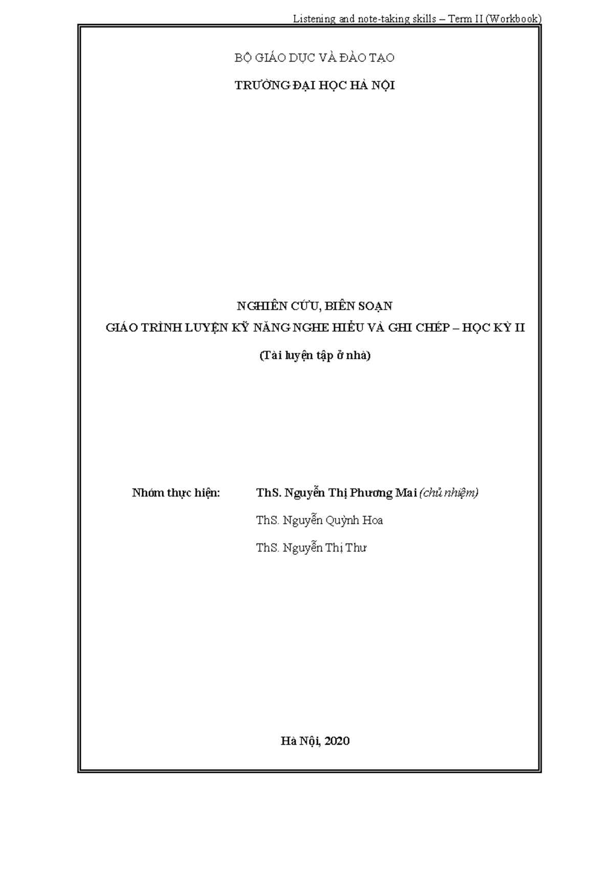 2021 TERM2 Note-taking final WB - BỘ GIÁO DỤC VÀ ĐÀO TẠO TRƯỜNG ĐẠI HỌC ...