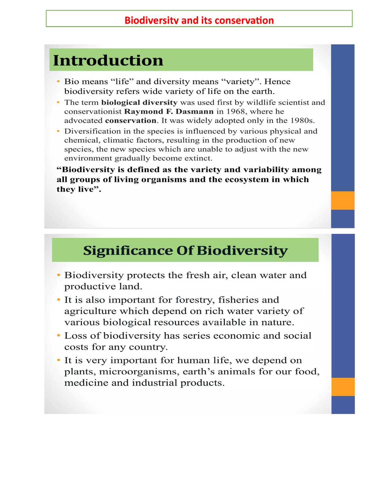 assignment on biodiversity and its conservation