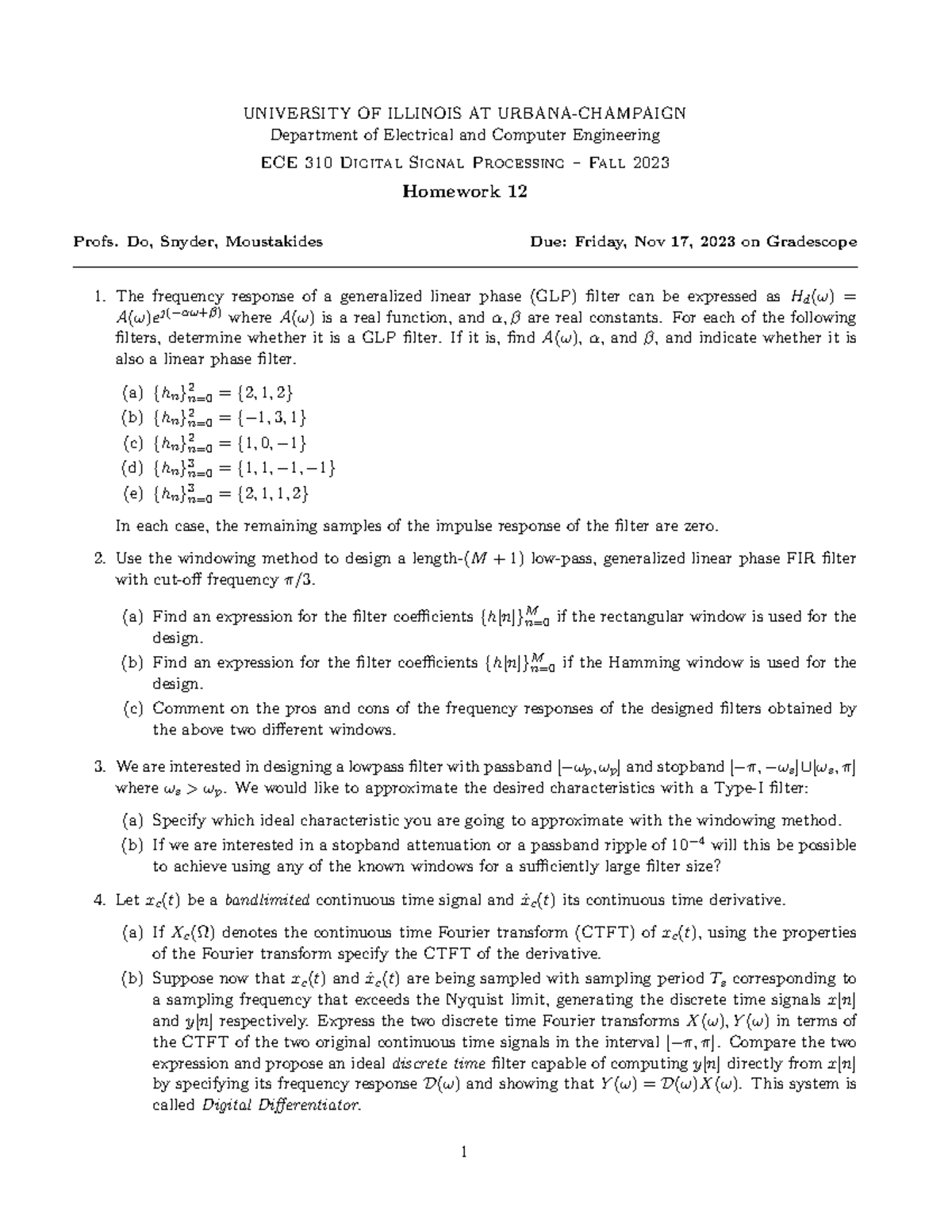 ECE 310 Fall 2023 Homework 12 - UNIVERSITY OF ILLINOIS AT URBANA ...