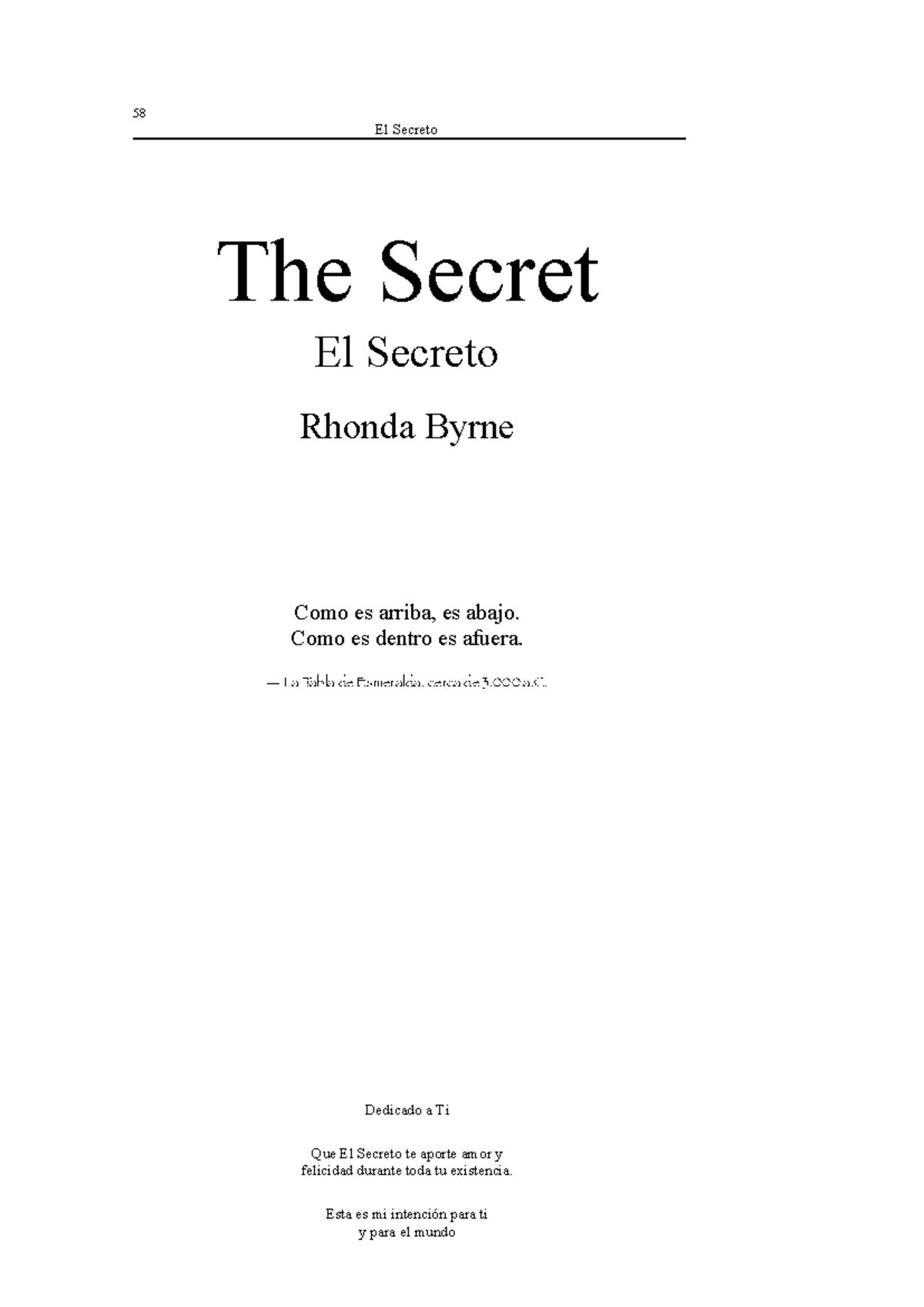 EL SECRETO LECTURA COMPRENSIVA 58 El Secreto The Secret El