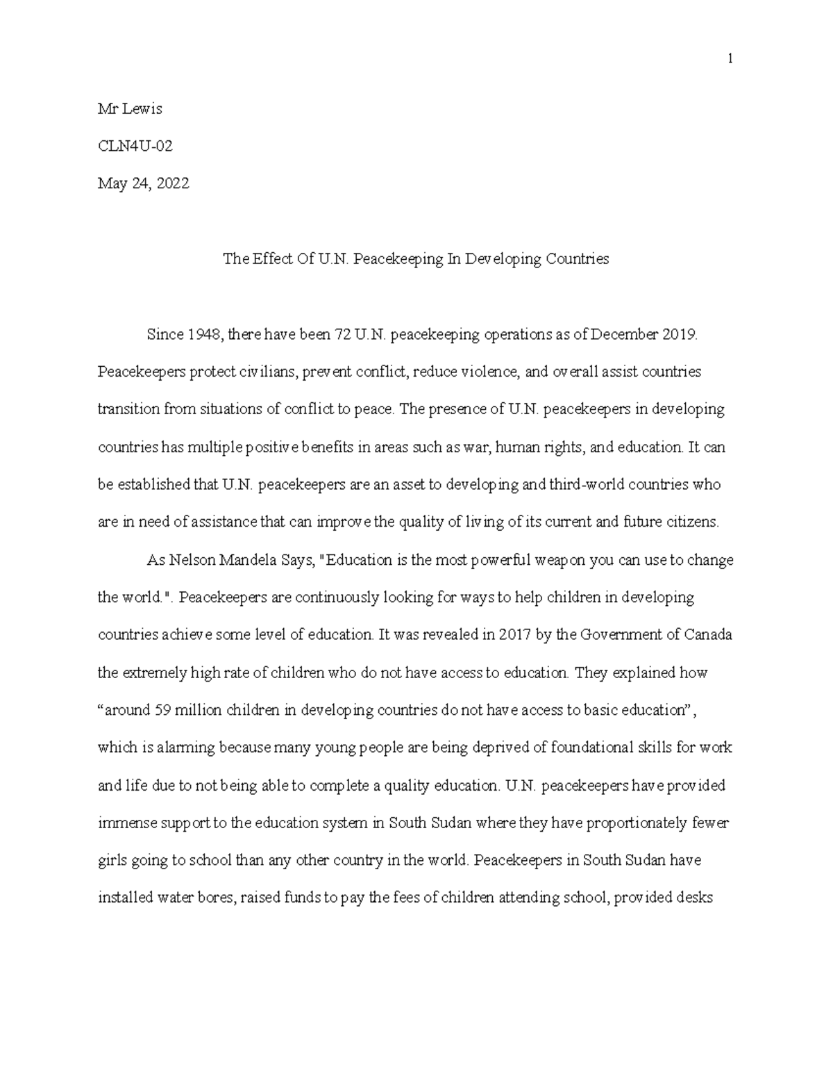 peacekeeping argumentative essay