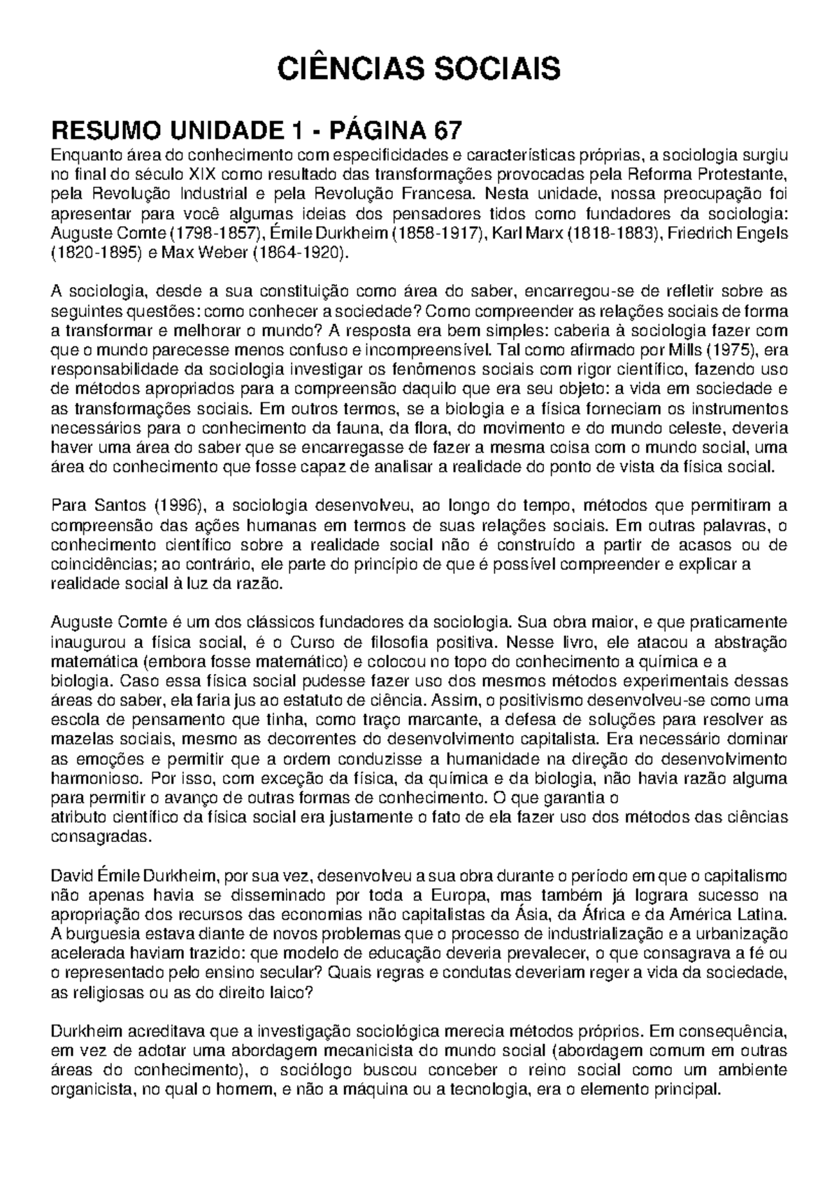 Ciências Sociais - Resumo Unidade 1 E 2 - CIÊNCIAS SOCIAIS RESUMO ...