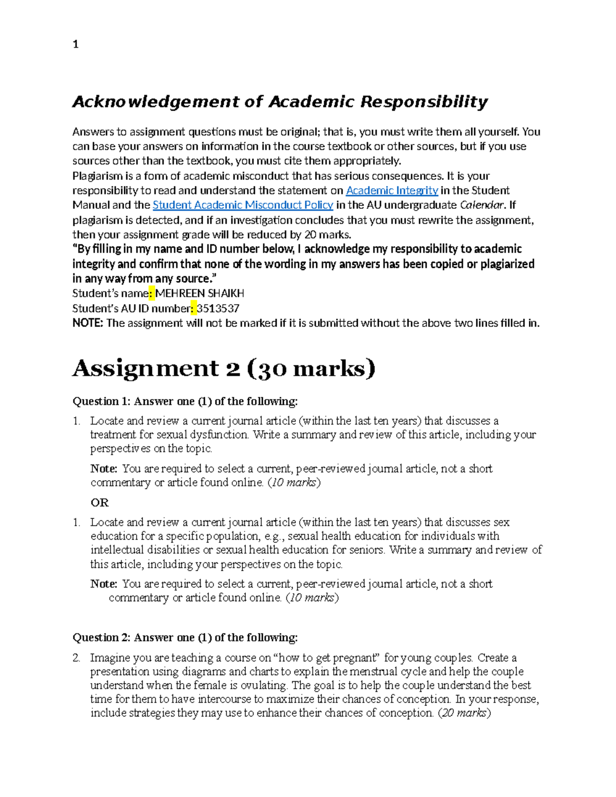 bio 310 assignment 2