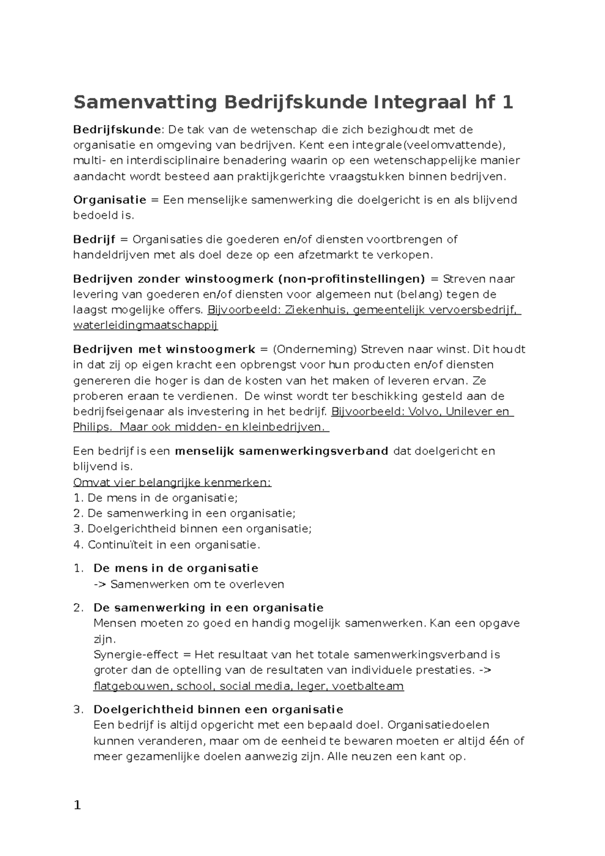 Integrale Bedrijfskunde Samenvatting Hf 1 - Samenvatting Bedrijfskunde ...