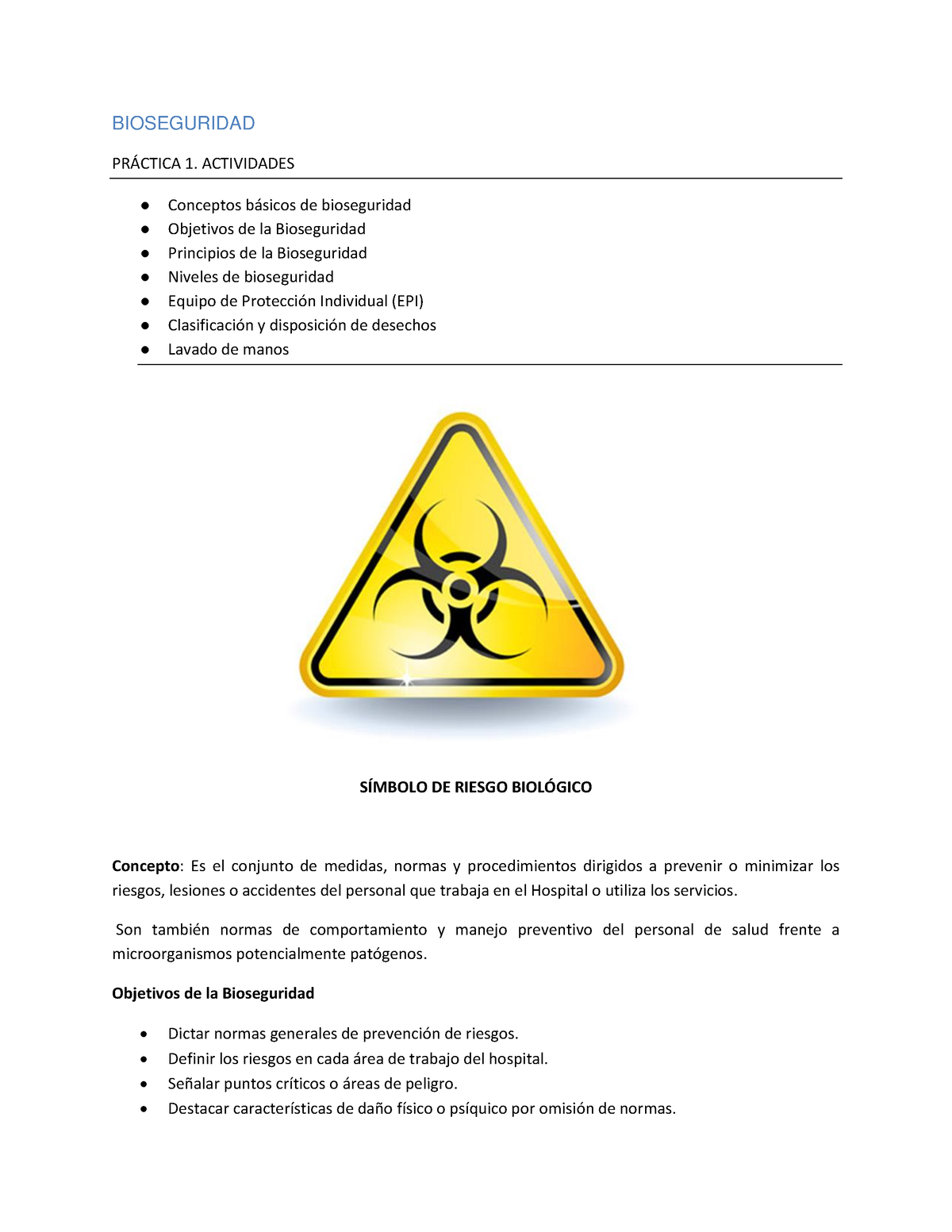 GUIA Practica DE LAB-BIOQ - BIOSEGURIDAD PRÁCTICA 1. ACTIVIDADES ...