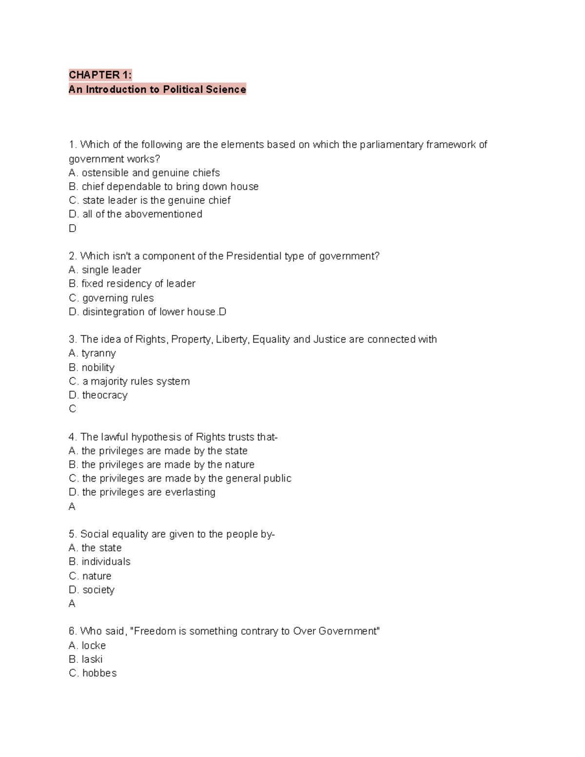 Chapter 1 An Introduction to Political Science - CHAPTER 1: An ...
