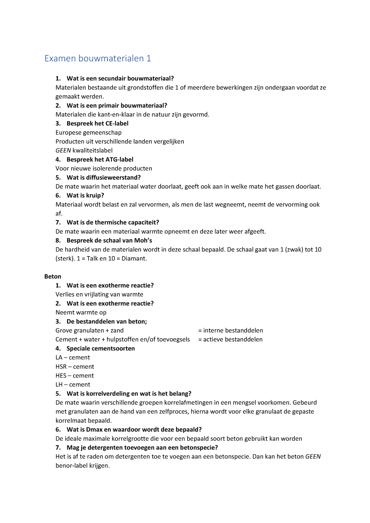 Bouwmaterialen 1 Examenvragen - Examen Bouwmaterialen 1 Wat Is Een ...