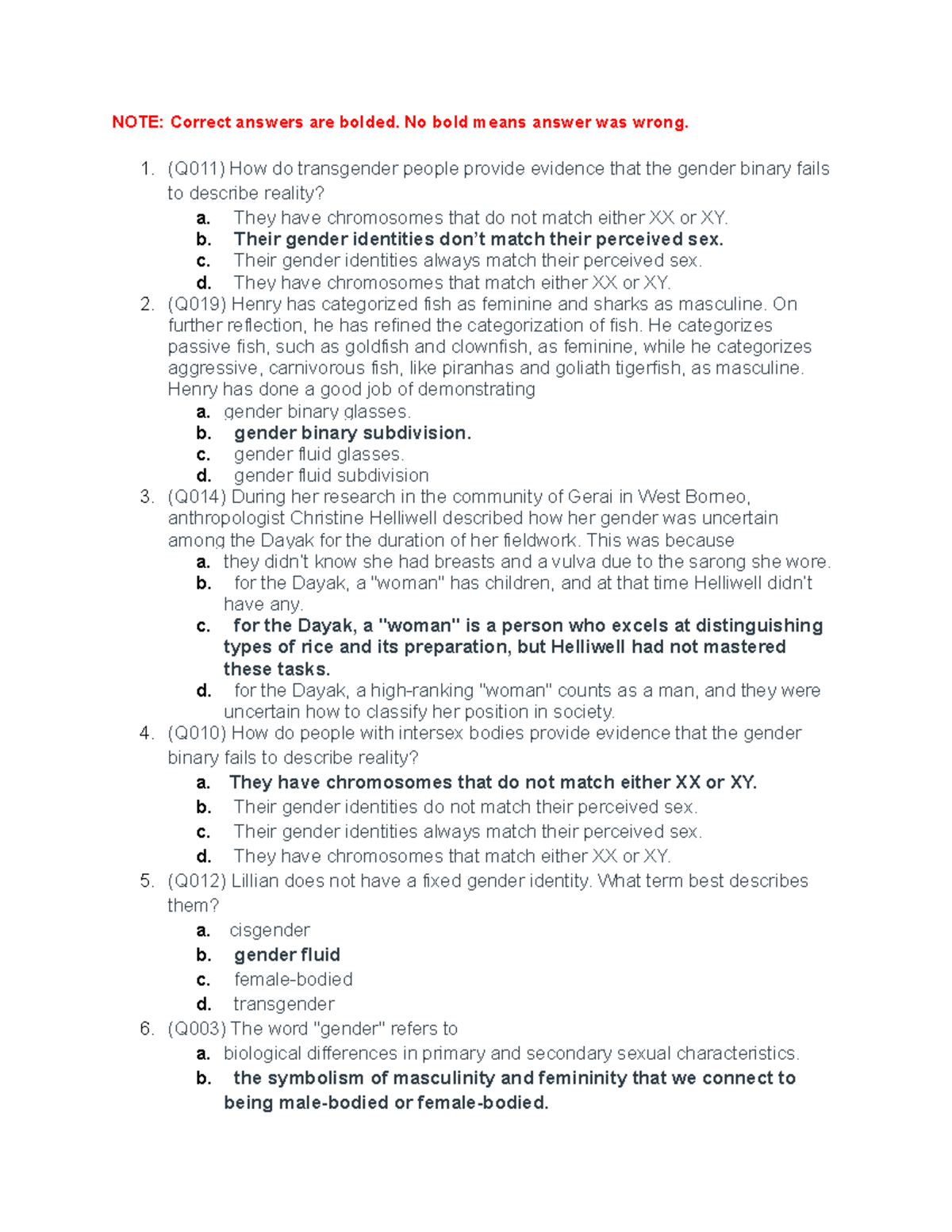 Gender And Society: Chapter 2 Quiz - NOTE: Correct Answers Are Bolded ...