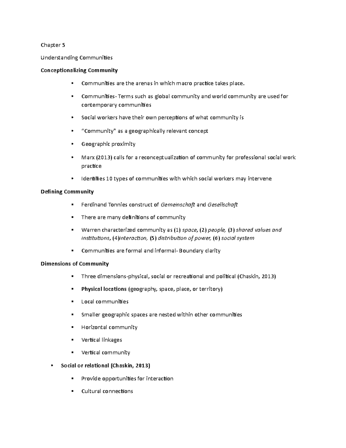 DOC10 - Chapter 5 notes - Chapter 5 Understanding Communities ...
